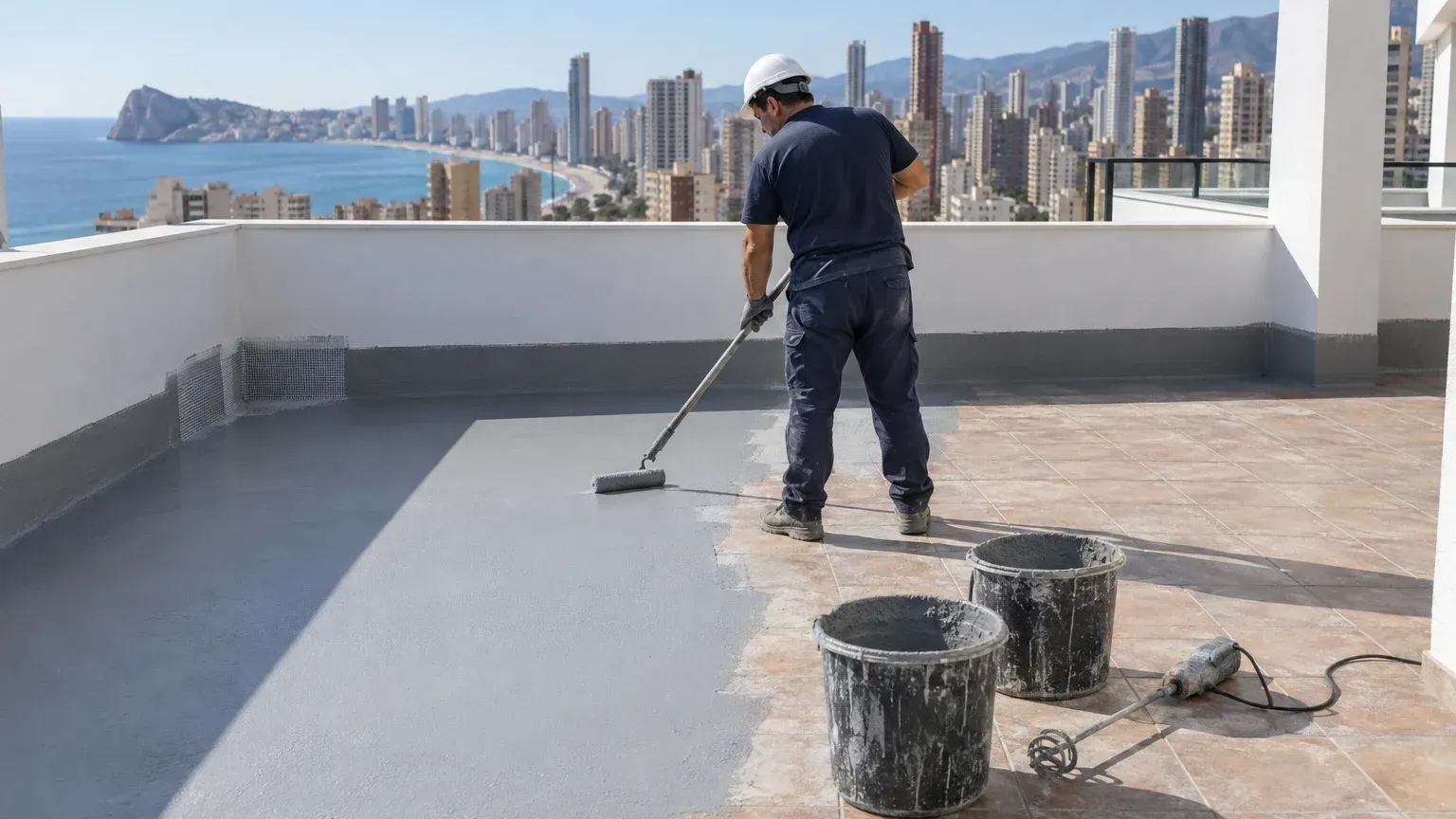 Terraza en proceso de impermeabilización en Benidorm