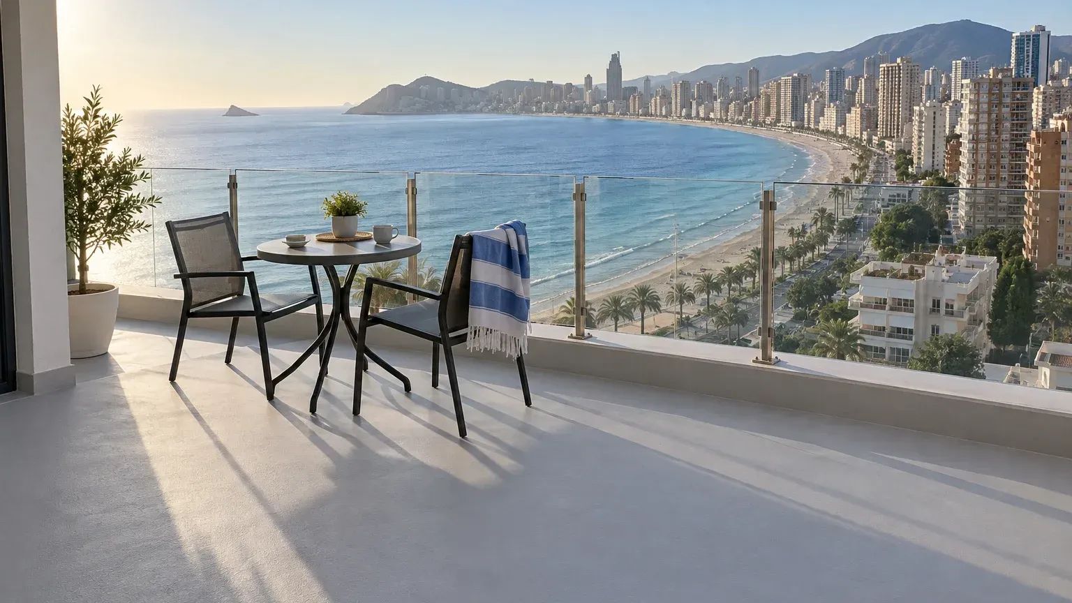 Terraza de apartamento turístico en Benidorm con vistas a la playa